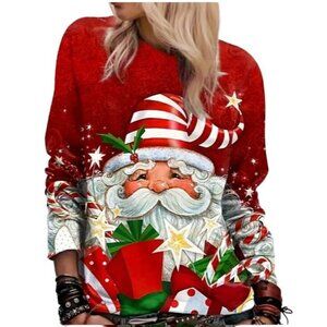 New Santa Claus Christmas Holiday Shirt Party Long Sleeve Women's Size XL